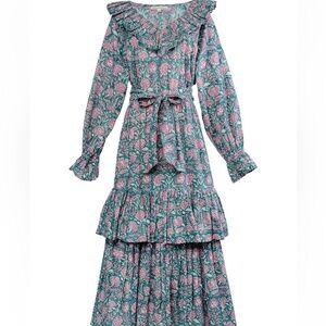 Ophelia & Indigo Hannah Medium Maxi Dress Bloom Romantic Green Floral Ruffled